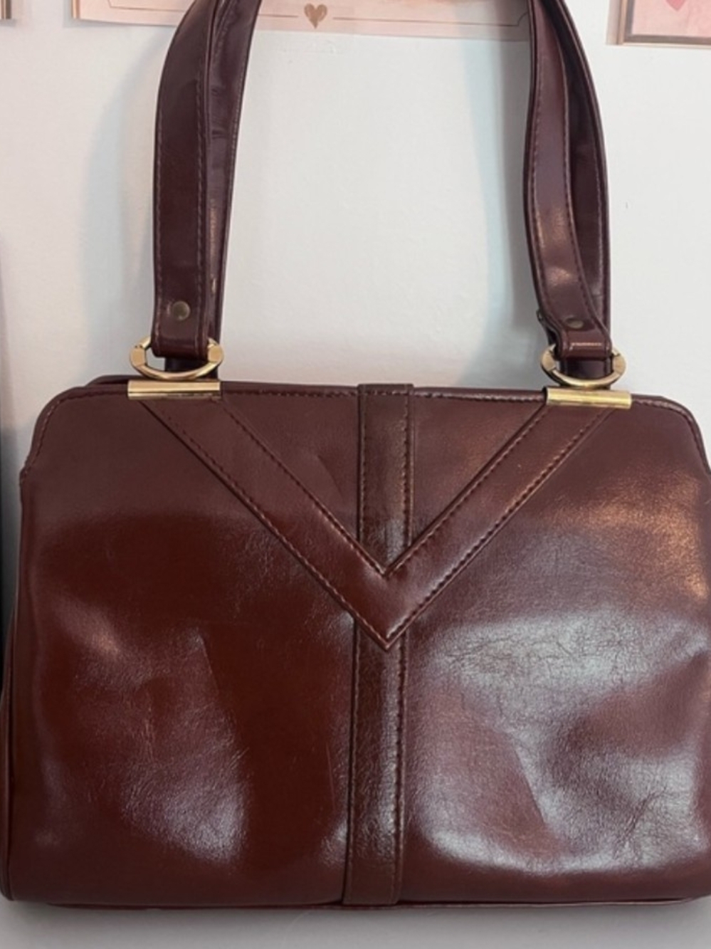 *RARE* Vintage Brown Leather Kisslock Satchel